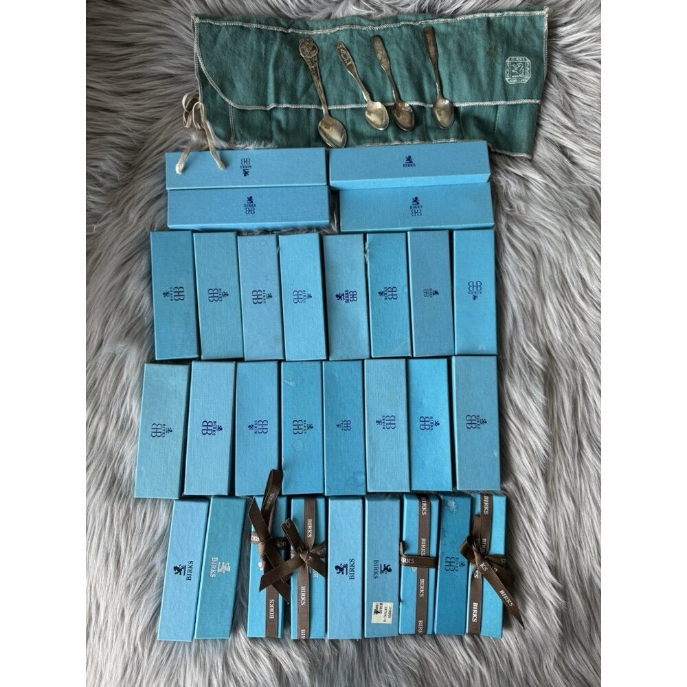 HUGE LOT Vintage collectible Birks silverplate Christmas (Noel) spoons